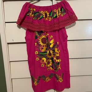 Embroidered Mexican sunflower dress